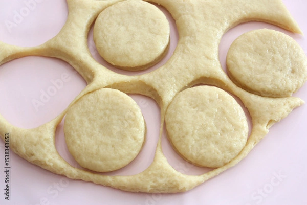 Fototapeta Dough for milk biscuits. Bakery and confectionery concept.