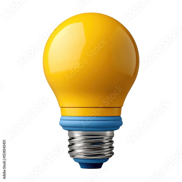 Obraz 3d render of yellow light bulb with blue base isolated on transparent background