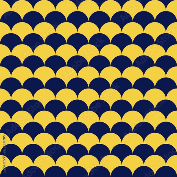 Fototapeta Modern yellow and navy blue circular overlapping pattern – seamless, stylish, and perfect for branding, packaging, or digital design. Ideal for backgrounds or textures. Trendy and versatile.