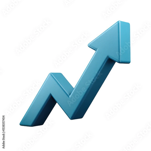 Obraz 3d render of a blue upward trending arrow isolated on transparent background