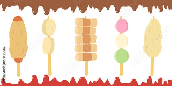 Fototapeta Set of various illustration of a famous korean street food with melted sauce as a frame