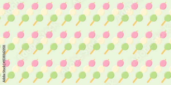 Fototapeta Sanshoku dango pattern vector illustration on light green background. Dango is Japanese traditional snack. Seamless pattern and texture background design.