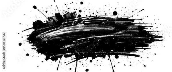 Fototapeta Vector stylish black brushstroke banner with ink splash	