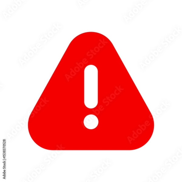 Obraz Red exclamation mark glyph icon. Red warning sign or badge vector solid. Caution or attention filled symbol transparent background