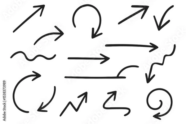 Fototapeta Hand Drawn Arrow Doodle Set with Various Curved and Straight Designs