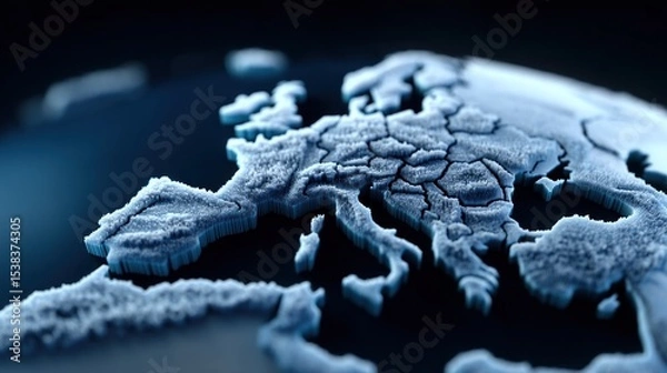 Obraz close-up view reveals a textured map of Europe, highlighting its geographic features and contours. Soft lighting enhances the intricate details of the landmasses for a striking effect