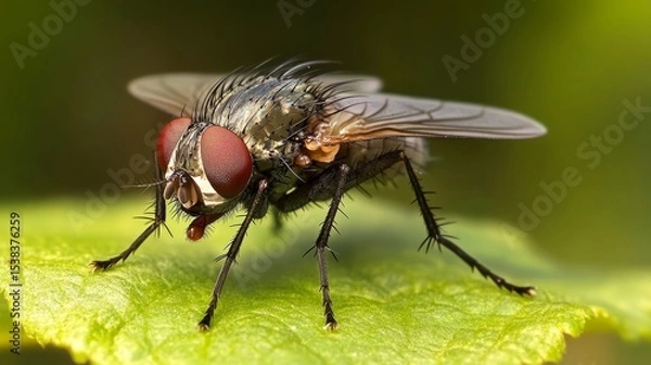Fototapeta Macro view of flies playing a vital role in the food chain and life cycle, functioning as both decomposers and prey, essential to ecological balance and biological sustainability