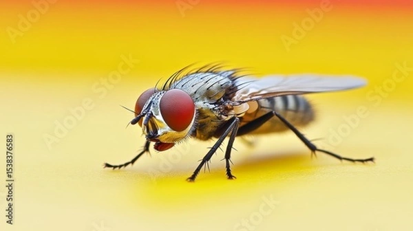 Fototapeta Macro view of flies playing a vital role in the food chain and life cycle, functioning as both decomposers and prey, essential to ecological balance and biological sustainability