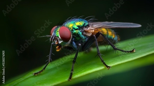 Fototapeta Macro view of flies playing a vital role in the food chain and life cycle, functioning as both decomposers and prey, essential to ecological balance and biological sustainability