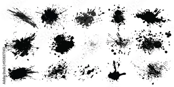 Fototapeta black drop ink splatter splash. dot grunge sketch border , hand drawn decorative brush.