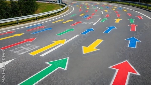 Obraz Wide-shot of Arrows on pavement and around
