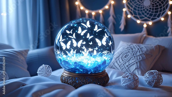 Fototapeta Enchanted Snow Globe Mystical Butterflies and Glowing Lights