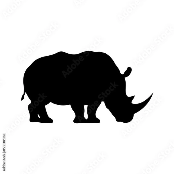 Fototapeta Minimalist Black and White Silhouette of a Rhinoceros: Simple Graphic Design Highlighting Wildlife and Endangered Species