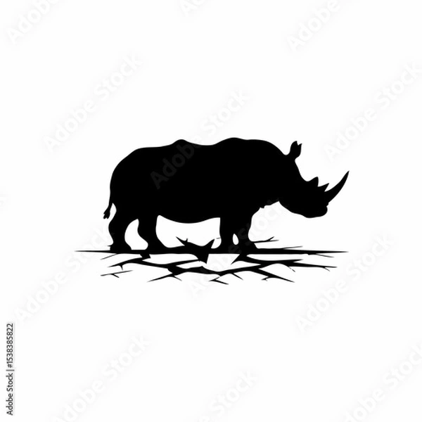 Fototapeta Endangered Strength: A Powerful Black and White Animal Portrait Featuring a Rhinoceros Silhouette with Bold Lines, Dramatic Lighting, and Minimalist Graphic Design to Highlight the Majesty of a Vanish
