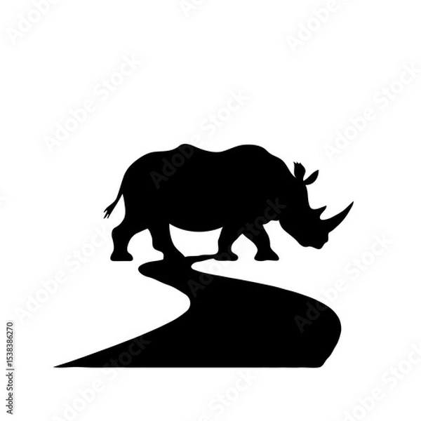 Fototapeta Path of the Titan: A Minimalist Black and White Silhouette of a Rhinoceros Walking in Digital Art