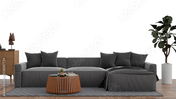 Obraz a couch with pillows and a table with a plant