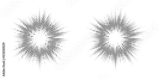 Fototapeta Halftone circle frame background set. Round border Icon using halftone random circle. Grunge circular stain. Vector illustration.