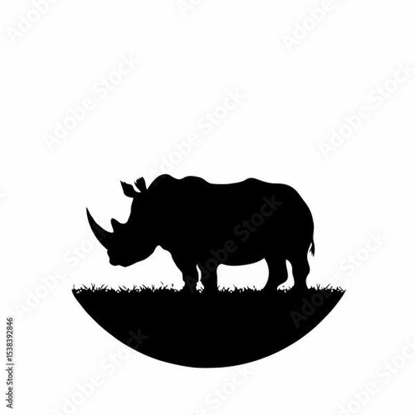 Fototapeta Realistic and Highly Detailed Rhinoceros Silhouette – Black and White Minimalist Digital Art Featuring Elegant Monochrome Design, Sharp Contrasts, Abstract Geometric Shapes, Crisp Edges, and Thoughtfu
