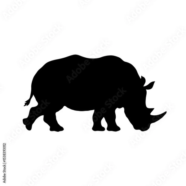 Fototapeta High-Contrast Black Silhouette of a Rhinoceros – Minimalist Black and White Digital Art Featuring Simple Geometric Shapes and Clean Design