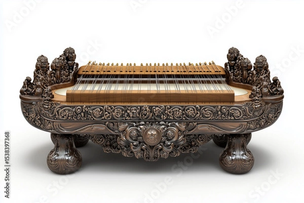 Fototapeta a traditional musical instrument covered in elegant antique wood with intricate gold decorations