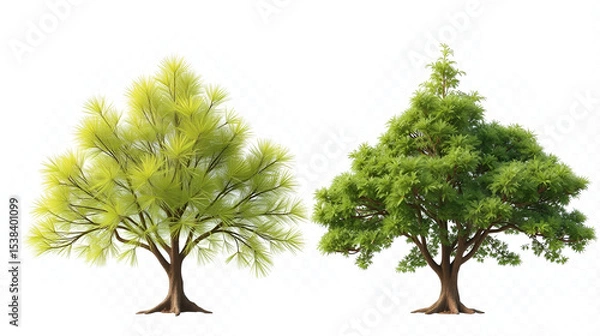 Fototapeta Set of Taxodium distichum and Taxodium ascendens frontal set trees isolated png on a transparent background perfectly cutout