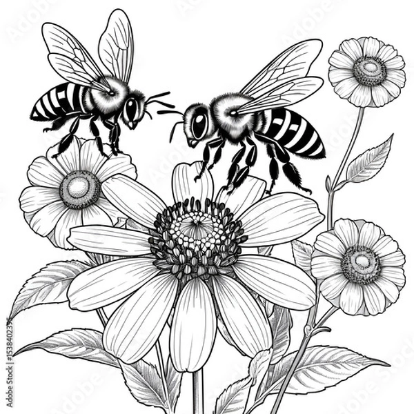 Fototapeta Diagram showing pollination with bee and flowers