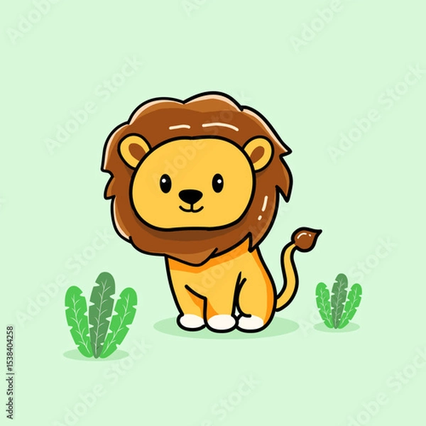 Obraz Adorable lion hand drawn icon illustration with cute pose isolated background