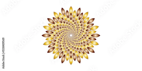 Obraz  "Abstract Mandala art golden spiral flower with petal-like elements on a white background. Modern decorative fractal design, perfect for luxury branding, or ornamental digital illustration"