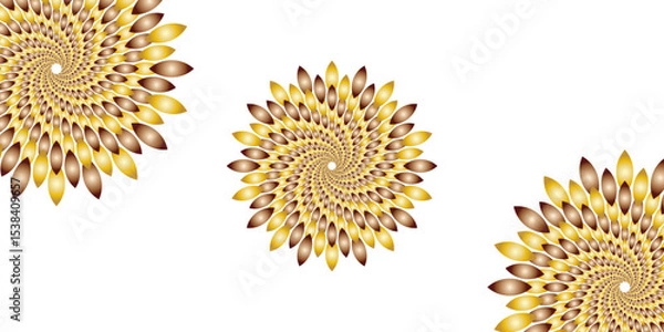 Obraz  "Abstract Mandala art golden spiral flower with petal-like elements on a white background. Modern decorative fractal design, perfect for luxury branding, or ornamental digital illustration"