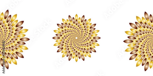 Obraz  "Abstract Mandala art golden spiral flower with petal-like elements on a white background. Modern decorative fractal design, perfect for luxury branding, or ornamental digital illustration"
