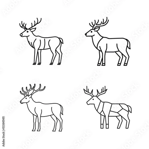 Fototapeta Collection of minimalist black and white deer illustrations showcasing different design styles and outlines