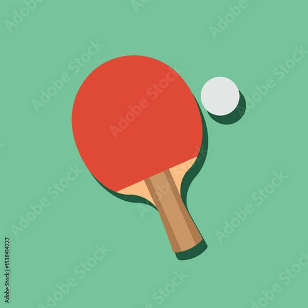 Fototapeta Illustration of a table tennis racket and ball on a green background sport equipment for recreational games and exercise activities healthy lifestyle concept