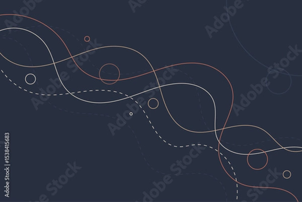 Fototapeta Abstract amorphous geometric background with minimal circles and dynamic curving vector paths