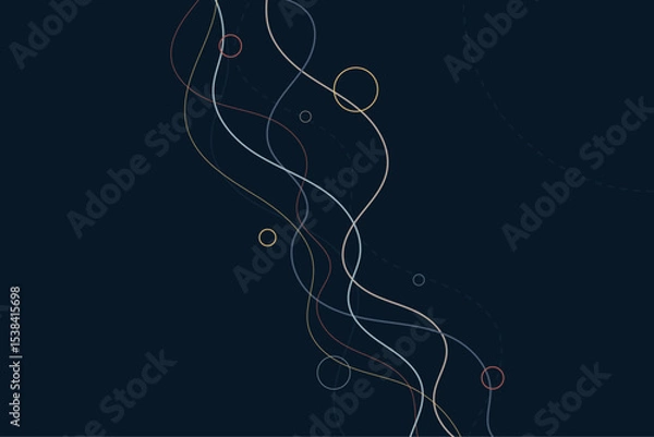 Fototapeta Minimalist amorphous geometric background with gold-toned dots and wavy outlines