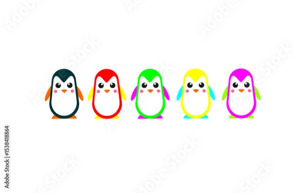 Obraz The pattern of 5 cute penguins. Perfect for make seamless pattern of penguins, animal background, wallpaper, theme, textile, fabric, education purposes and other commercial needs.