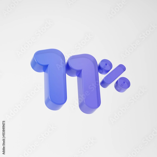 Fototapeta Transparent purple eleven percent or 11 % isolated over white background. 3D rendering.