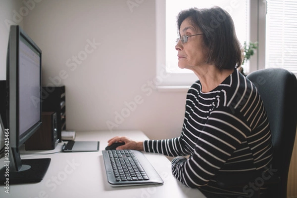 Fototapeta Senior woman working on the computer	