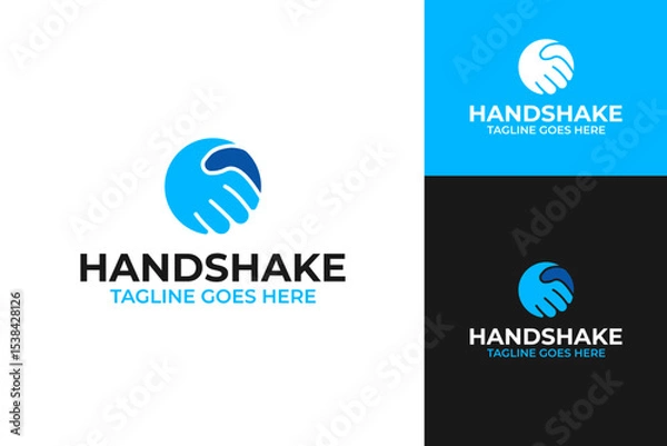 Obraz Circle blue handshake logo design template vector illustration
