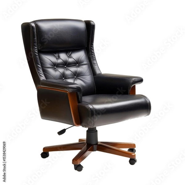 Fototapeta Modern Black Leather Executive Office Chair with Adjustable Features and Stylish Design for Ergonomic Comfort and Supporttransparent background