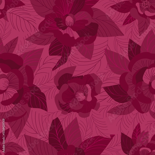 Fototapeta Red peonies. Seamless background for fabrics, textiles, packaging and wallpaper. Vector illustration