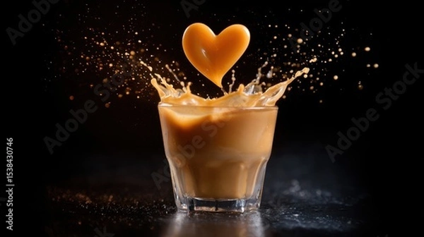 Obraz Splashing Coffee Drink with a Heart Shaped Garnish