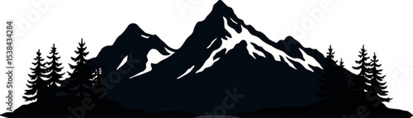 Fototapeta Mountain range silhouette with trees isolated on white background