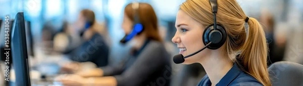 Fototapeta Customer service interactions in call center professional settings