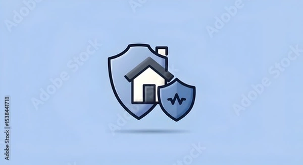 Fototapeta Trust and care represented by shields with heartbeat and home icons in a minimalist medical insurance concept