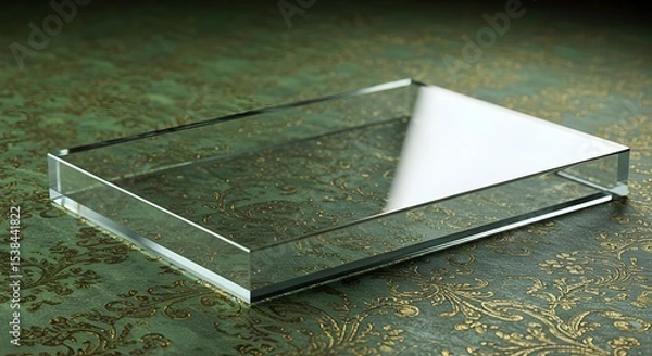 Fototapeta Minimalist image of a transparent glass block on a clean surface, showcasing modern geometric aesthetics with subtle light play