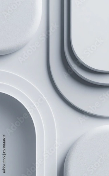 Fototapeta Soft neumorphic background generative ai image with light grey shapes and embossed