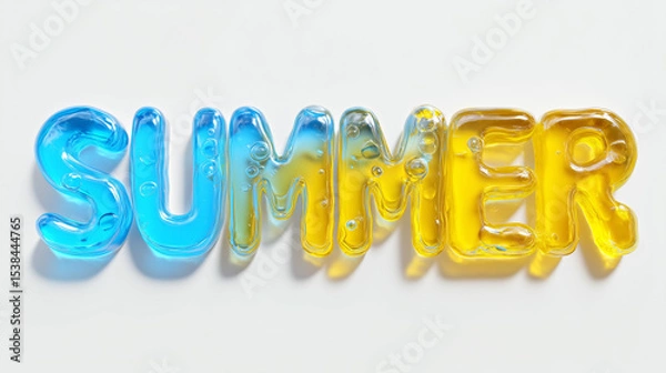 Fototapeta Colorful feeling text, typography, summer feeling, refreshing, transparent blue text, Summer 