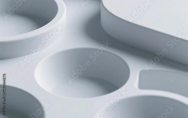 Fototapeta Soft neumorphic background generative ai image with light grey shapes and embossed