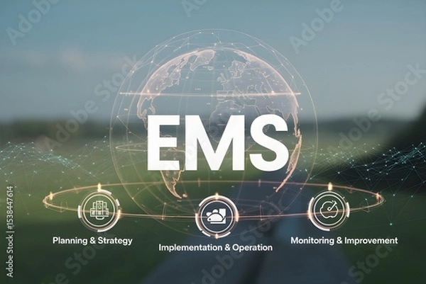 Fototapeta Environmental Management System (EMS) Concept – ISO-Based Framework for Controlling and Improving Environmental Performance Across Business Operations to Promote Sustainability and Compliance