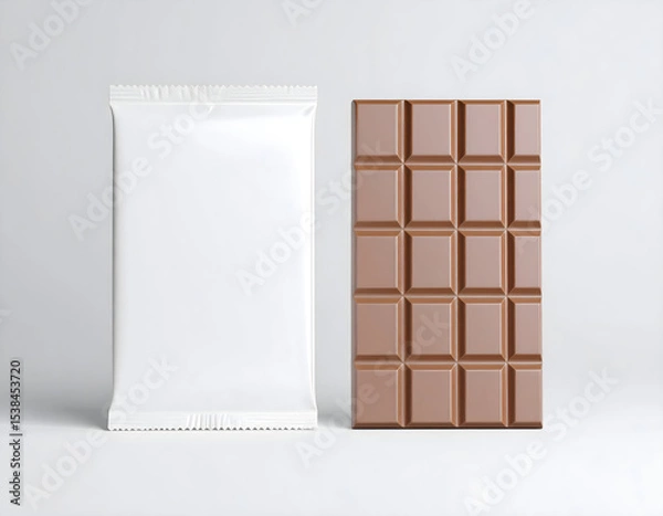 Fototapeta Blank chocolate bar packaging mockup with white background